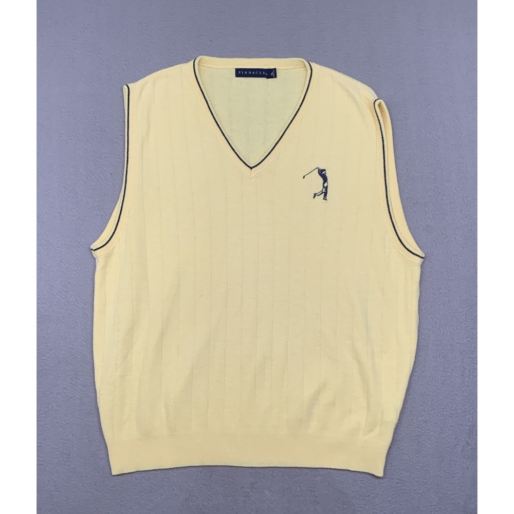 Vintage Pinnacle Golf Sweater Vest Mens XL Yellow Acrylic V Neck Made In USA EUC